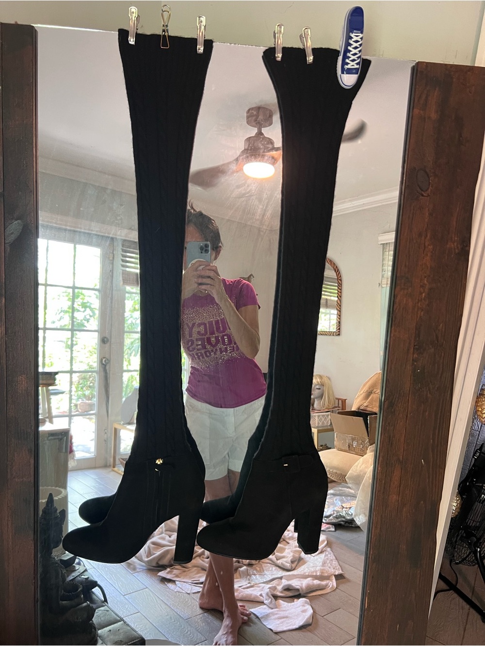 Aquazzura Black Suede& Cable knit sweaterOver-the-Knee Hi heeled Boots in EUC!